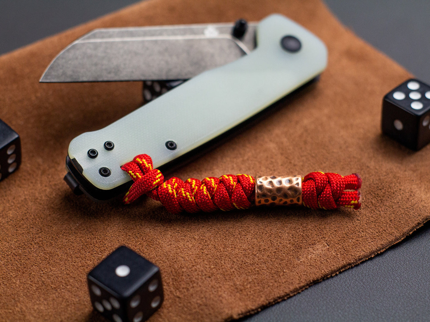 Hammered Copper Bead Knife Lanyard Paracord EDC