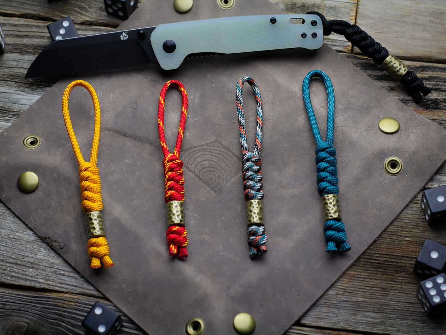 Hammered Bronze Bead Knife Lanyard Paracord EDC