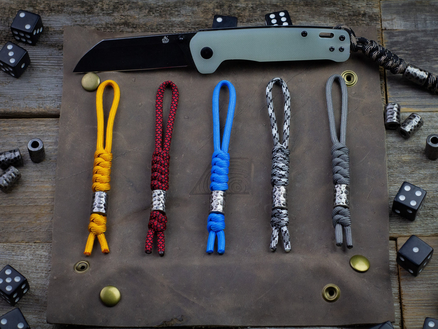 Hammered Gunmetal Bead Knife Lanyard Paracord EDC