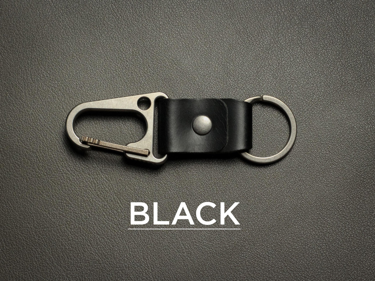 Titanium Carabiner Leather Keychain Minimalist Full Grain Italian Leather Keyfob