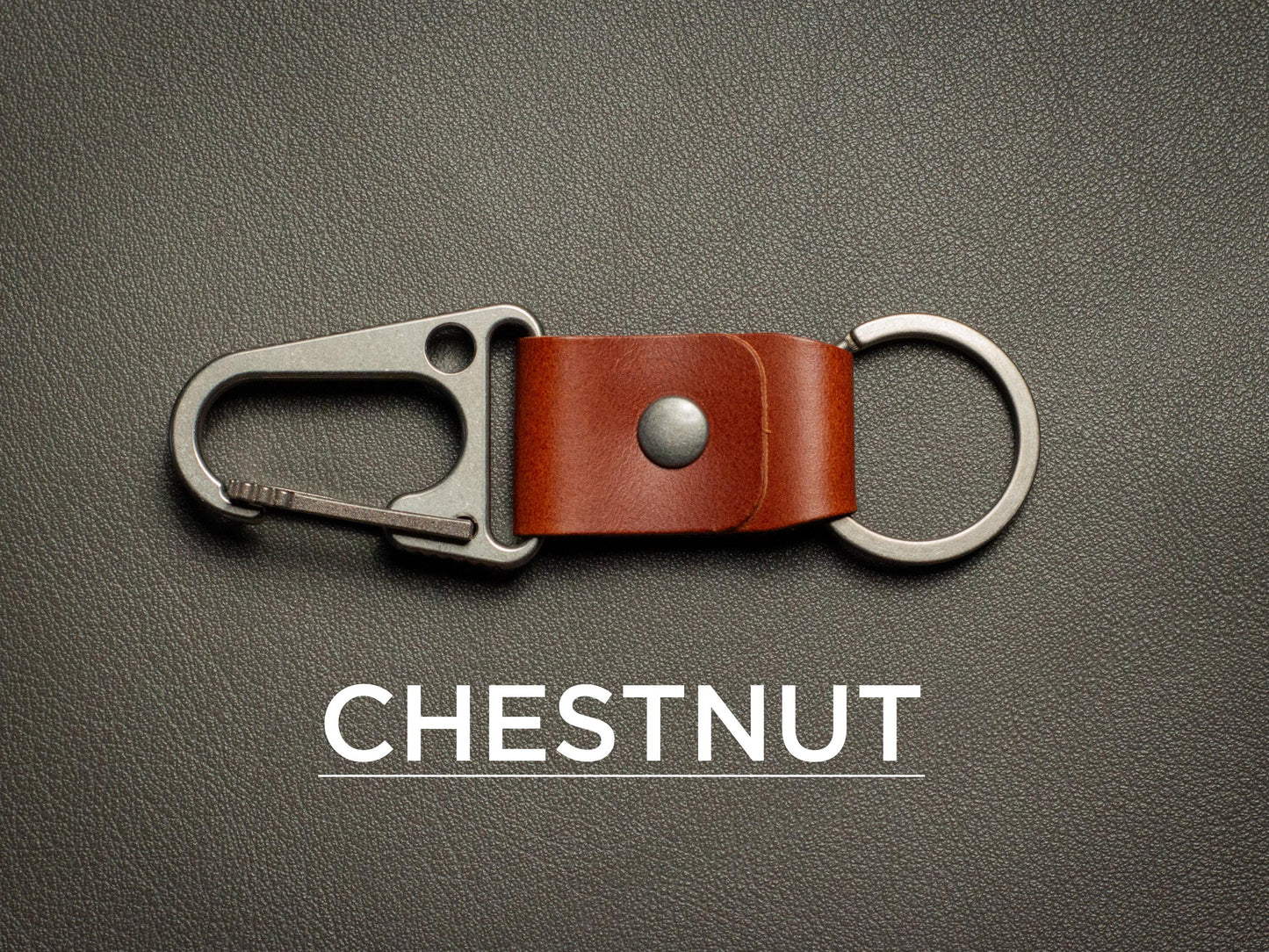 Titanium Carabiner Leather Keychain Minimalist Full Grain Italian Leather Keyfob