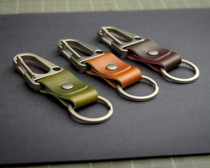 Titanium Carabiner Leather Keychain Minimalist Full Grain Italian Leather Keyfob