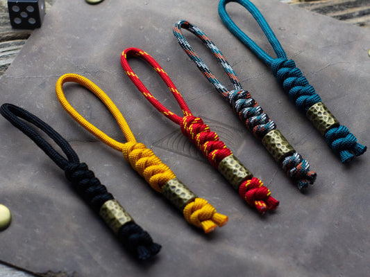Hammered Bronze Bead Knife Lanyard Paracord EDC