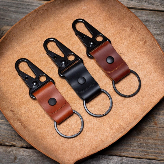 Leather Keychain, Minimalist EDC Leather Keychain Clip, Italian Leather Keychain, Tactical Keychain, HK Hook Leather Keychain
