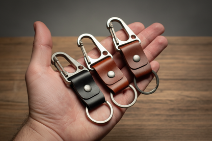 Titanium Carabiner Leather Keychain Minimalist Full Grain Italian Leather Keyfob