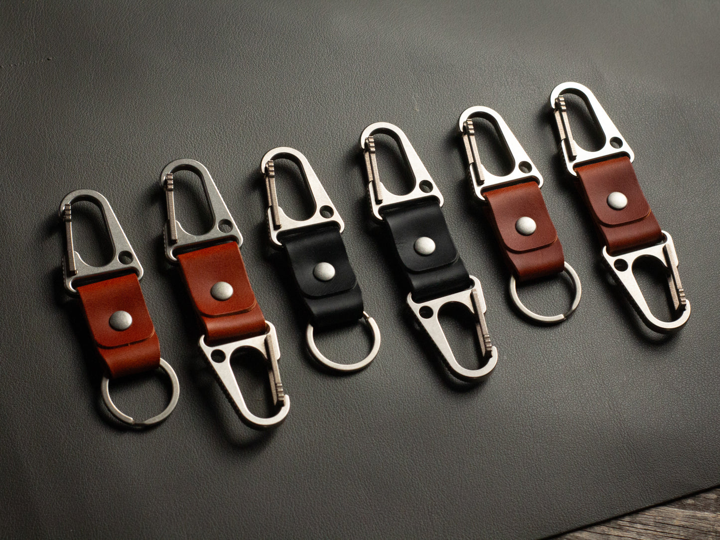 Titanium Carabiner Leather Keychain Minimalist Full Grain Italian Leather Keyfob