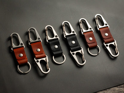 Titanium Carabiner Leather Keychain Minimalist Full Grain Italian Leather Keyfob